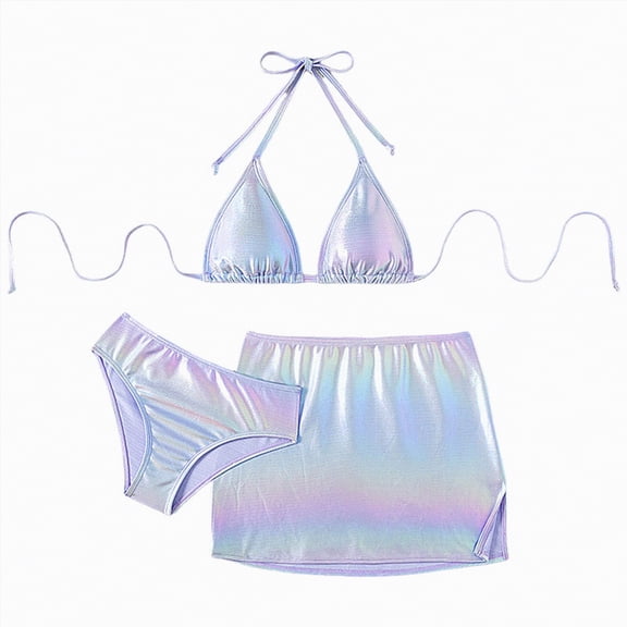 UAYOTSE Teen Girls Swimsuits 3 Piece Metallic Sets Bikini Tankini Swimwear Summer Beach,Sizes 12-13 Years