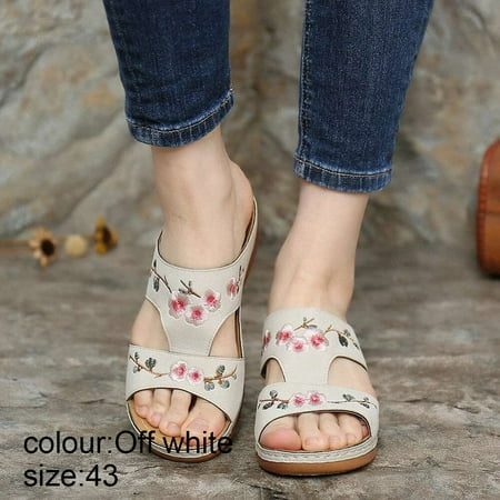 

Karcher Embroidery Orthopedic Comfy Flip Flop Sandals Open Toe Summer Outdoor Slippers Wedges Slippers for Women