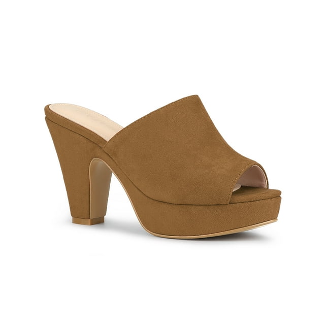 BLISSFUL STEP Women's Shoes Chunky Platform Open Toe Slides Block Heel Sandals Brown 10