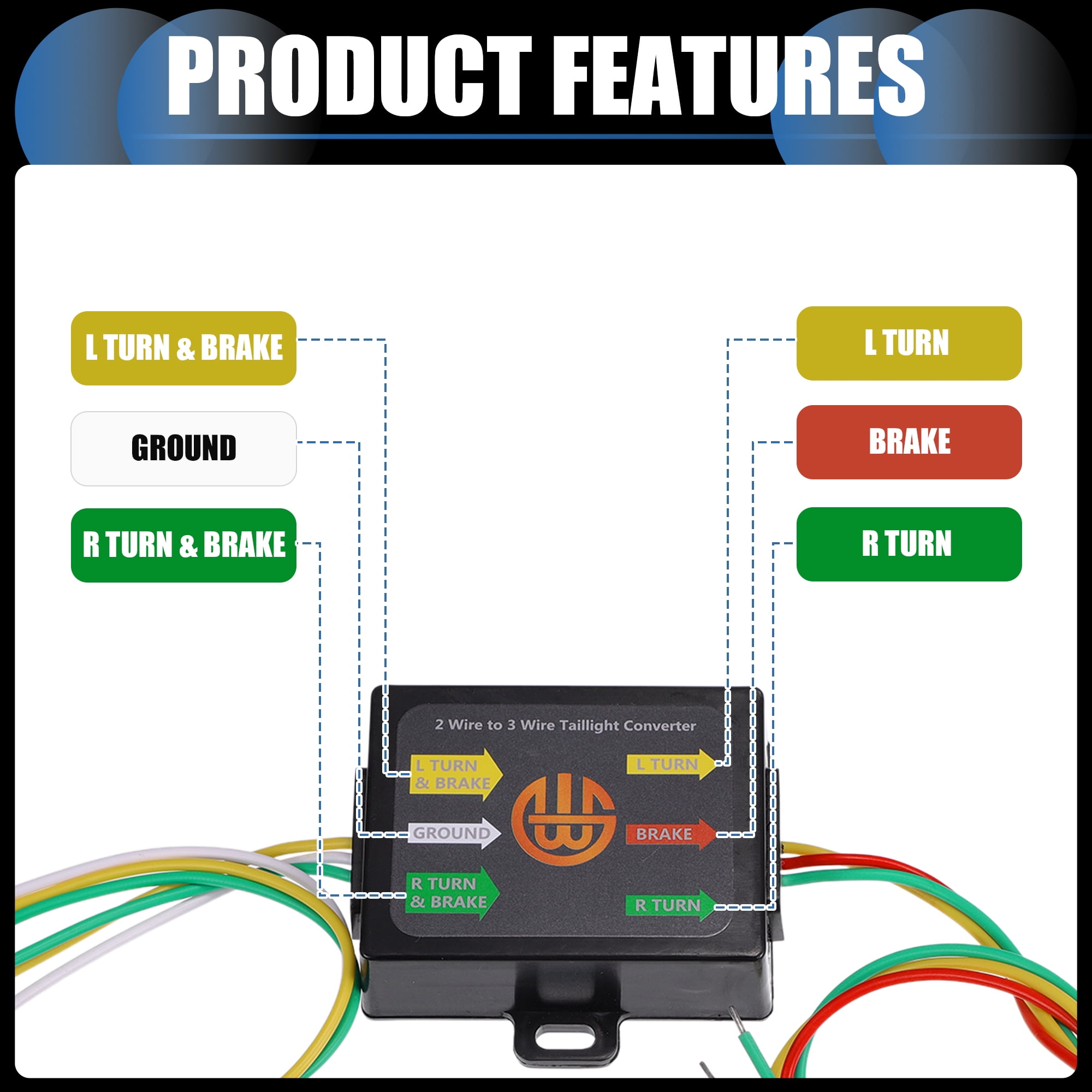 Unique Bargains 2 to 3 Wire Splice-in Trailer Tail Light Converter for RV Towing Solution