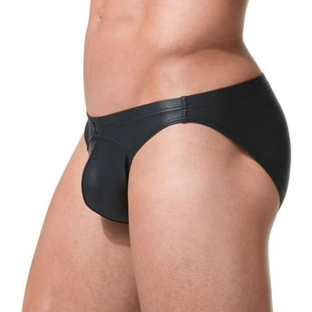 Leather Zip Brief - Men's Gregg Homme 152603 Crave Faux Leather Brief (Black S)