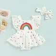 thumbnail image 3 of Douhoow Baby Girls Romper Dress Summer Rainbow Dots Pattern Ruffle Sleeve Cross Back Bodysuit, 3 of 8