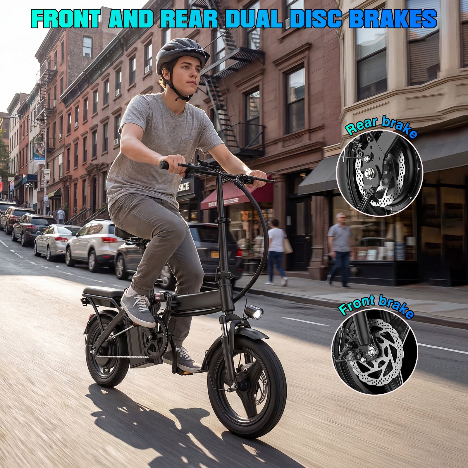 14 In Adult Folding Electric Bike - 48V 740W Peak Motor, 15Ah Battery, With 11 Shock Absorbers, Range Of 25-35 Miles, Maximum Load Capacity Of 330 Lbs, Portable Folding Design Black