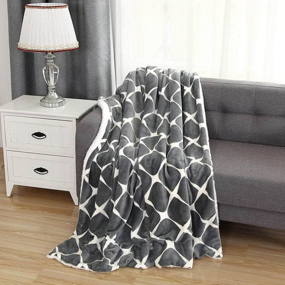 Mocassi Reversible Printed Sherpa All-Season Blanket Perfect for Lounging 50 x 60 inches Bloomingdale Sherpa Throw Silver Grey