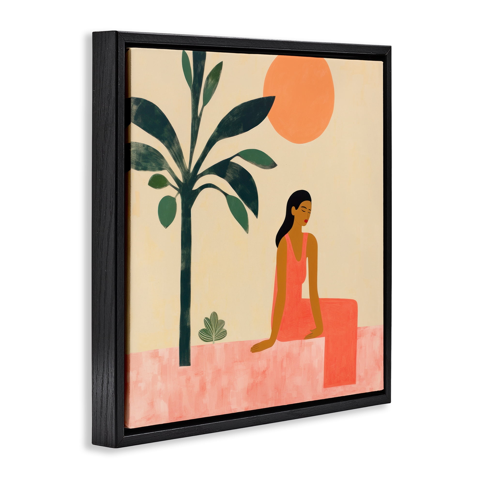 Stupell Industries Tropical Scene & Woman People Painting Black Floater Framed Canvas Art Print Wall Art, 25 x 25