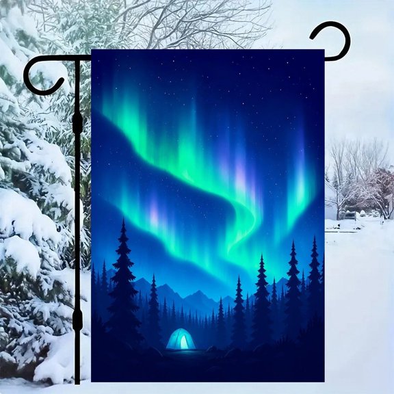 RKSupls Linen Double Sided Garden Flag, Camping Under Northern Lights Yard Flag Durable Wrinkle-Proof Outdoor Decor for Garden Lawn Patio and Holiday Gift