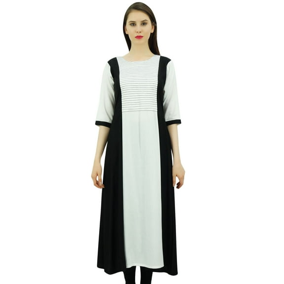 Bimba Women's Casual A-Line Pintuck Rayon Kurti Long Kurta Casual Wear Tunic Dress