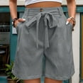 thumbnail image 2 of LOVZFMLL Women's Casual Shorts, Women's Summer Relaxed Fit Straight Leg High Waist Pants Shorts with Pockets Tie Waist Shorts Gray M, 2 of 4