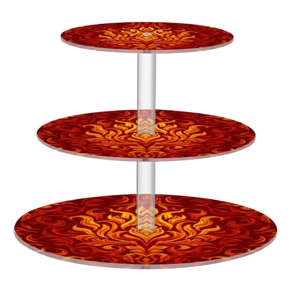 3 Tier Acrylic Cupcake Stand Ornate Flame Damask Print Dessert Display Tower for Birthday Wedding Party