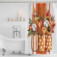 thumbnail image 2 of Polyester Fabric Burnt Orange Floral Shower Curtain, Rustic Pumpkin Sunflower Botanical Striped Waterproof Bathtub Curtain Bathroom Decor Set with Hooks 36 x 78 Inches, 2 of 6