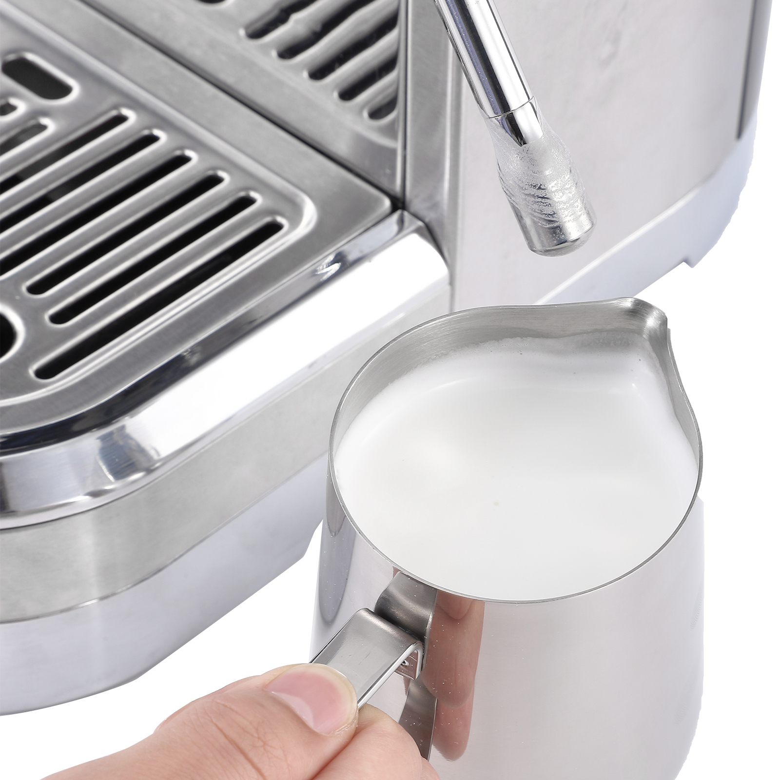 Ashion Espresso Machine 15 Bar Automatic Coffee Machine with Milk Frother and Grinder All In One Stainless Steel Coffee Maker with Pump, 2.5L Water Tank