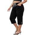 thumbnail image 3 of Cmtiyu Plus Size Capri Pants for Women Straight Elastic Waist Drawstring Button Jogger Pants Casual Beach Pants with Pockets L-5XL, 3 of 8