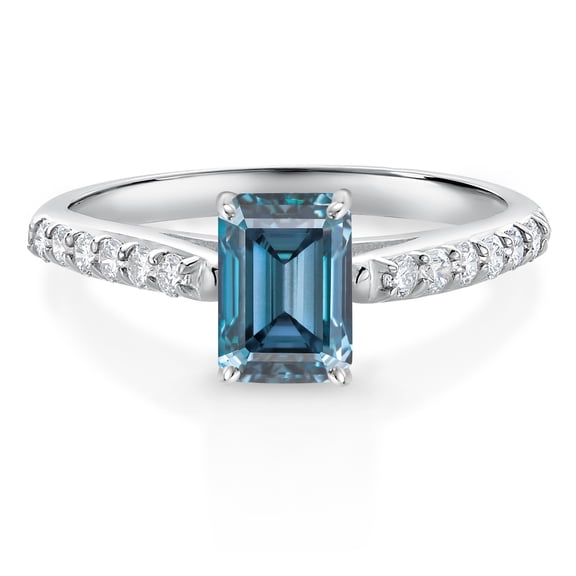 Gem Stone King 10K White Gold Engagement Ring Persian Blue Moissanite and Lab Grown Diamond (1.18 Cttw, Size 7)