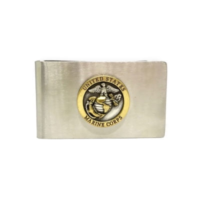 Money Clip in Brushed Stainless Steel Money Clip 1" Two-Tone for Marine Corps Emblem