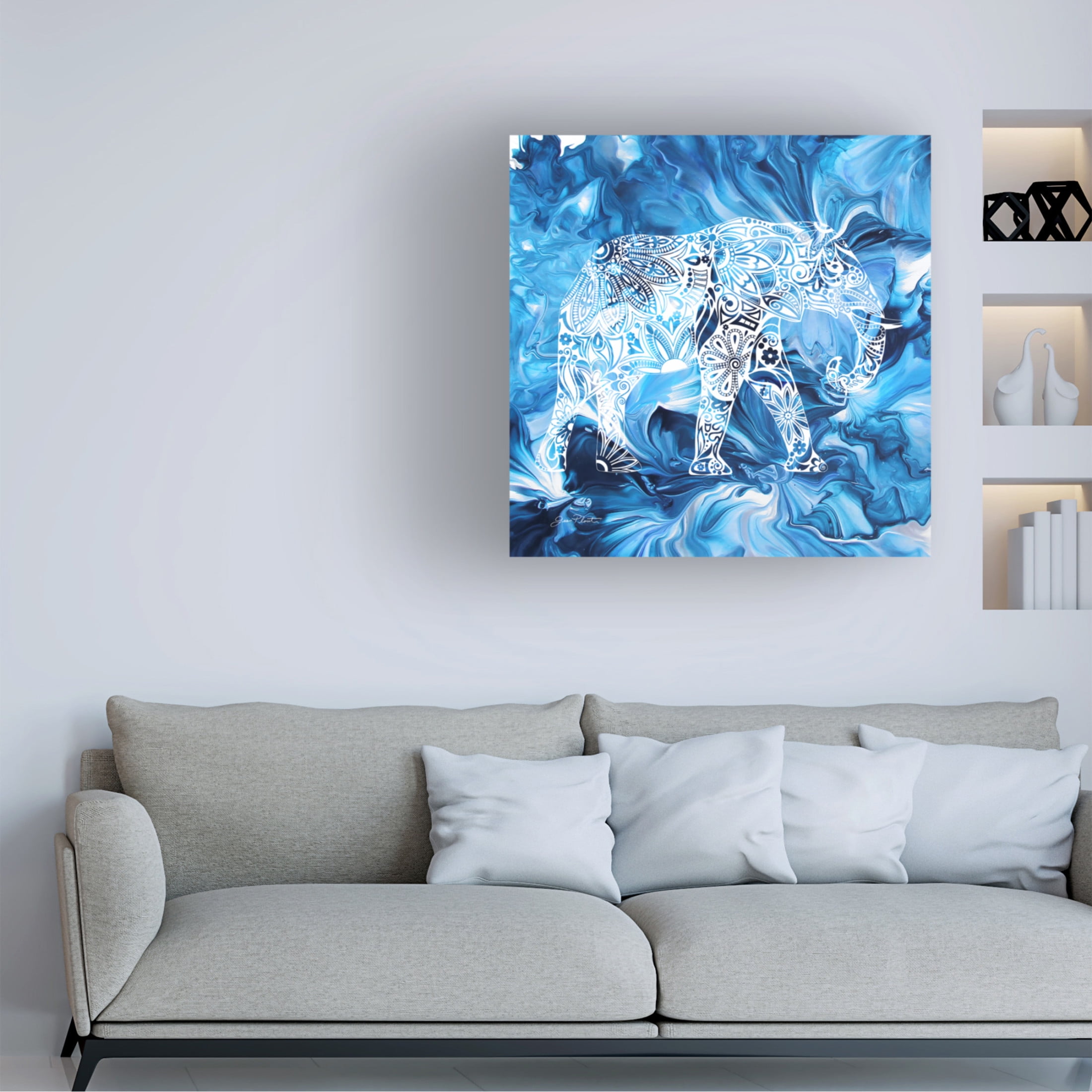 Canvas Wall Art - Jean Plout 'Abstract Elephant' Wall Art for Living Room, Bedroom, or Office Décor by Trademark Fine Art - 18 x 18 Inches