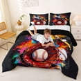 thumbnail image 3 of Erosebridal Baseball Gaming Full Size Comforter Sets 3 Pieces for Boys Girls,Kids Teens Sport Theme Graffiti Splash Bedding Sets,Black Reversible,Lightweight Room Decor, 3 of 6