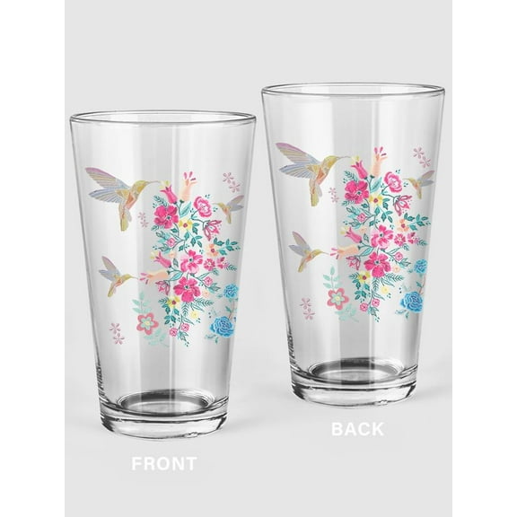 Hummingbirdds Eating Pint Glass -SPIdeals Designs, 16 oz Transparent Glass