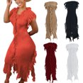 thumbnail image 1 of Gspmoly Robes pour Femmes, Robe Décontractée pour Femmes, Mode Aguichant, Passe-Partout, Couleur Unie, Tricotée, Sans Manches, à Franges, Robe de Cocktail, Offres des Fêtes, 1 of 9
