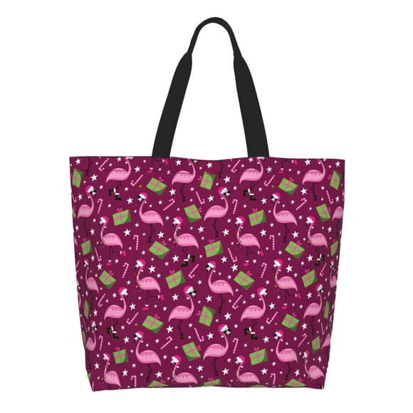Gaeub Festive Flamingos Tote Bags for Women,Large Capacity Bag Reusable Grocery Shoulder Bag with Inner Pockets