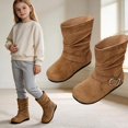 thumbnail image 2 of WAVSUF Girls Fleece Wide Width Boots Round Toe Soft Sole Anti Slip Fall Daily Mid Calf Boots Brown Size 2T, 2 of 9
