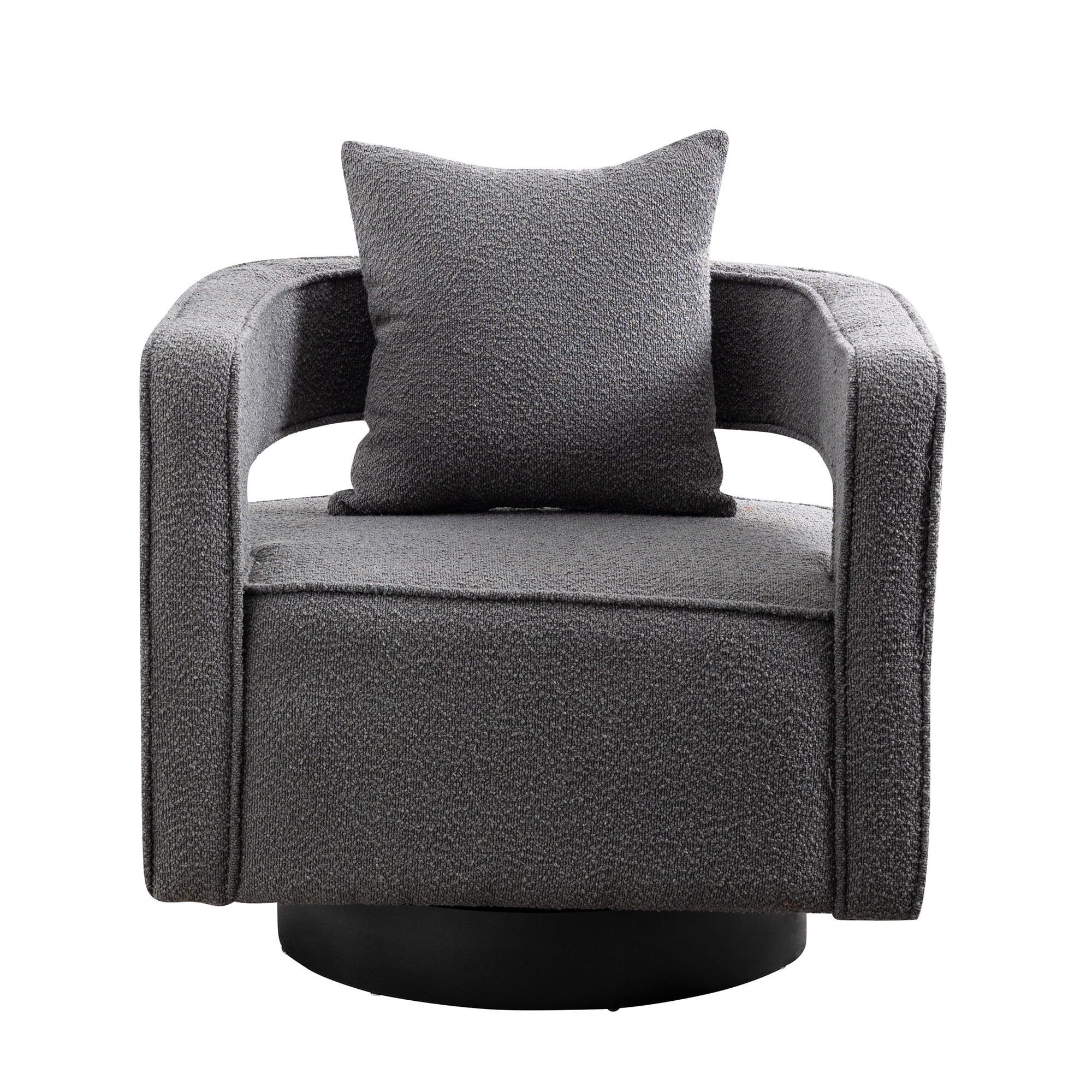 Leumius Swivel Accent Chair with Open Back,Modern Single Sofa Chair With Weathered Base for Nursery Bedroom Living Room Hotel Office, Club Chair Leisure Arm Chair for Lounge,Gray Boucle