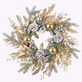 thumbnail image 2 of Christmas Wreaths for Front Door, 17.7" Gold Christmas Wreath with Pinecone Gold Ball Ornaments Branches Berries for Fireplace Window Table Centerpiece Xmas Decor, 2 of 9