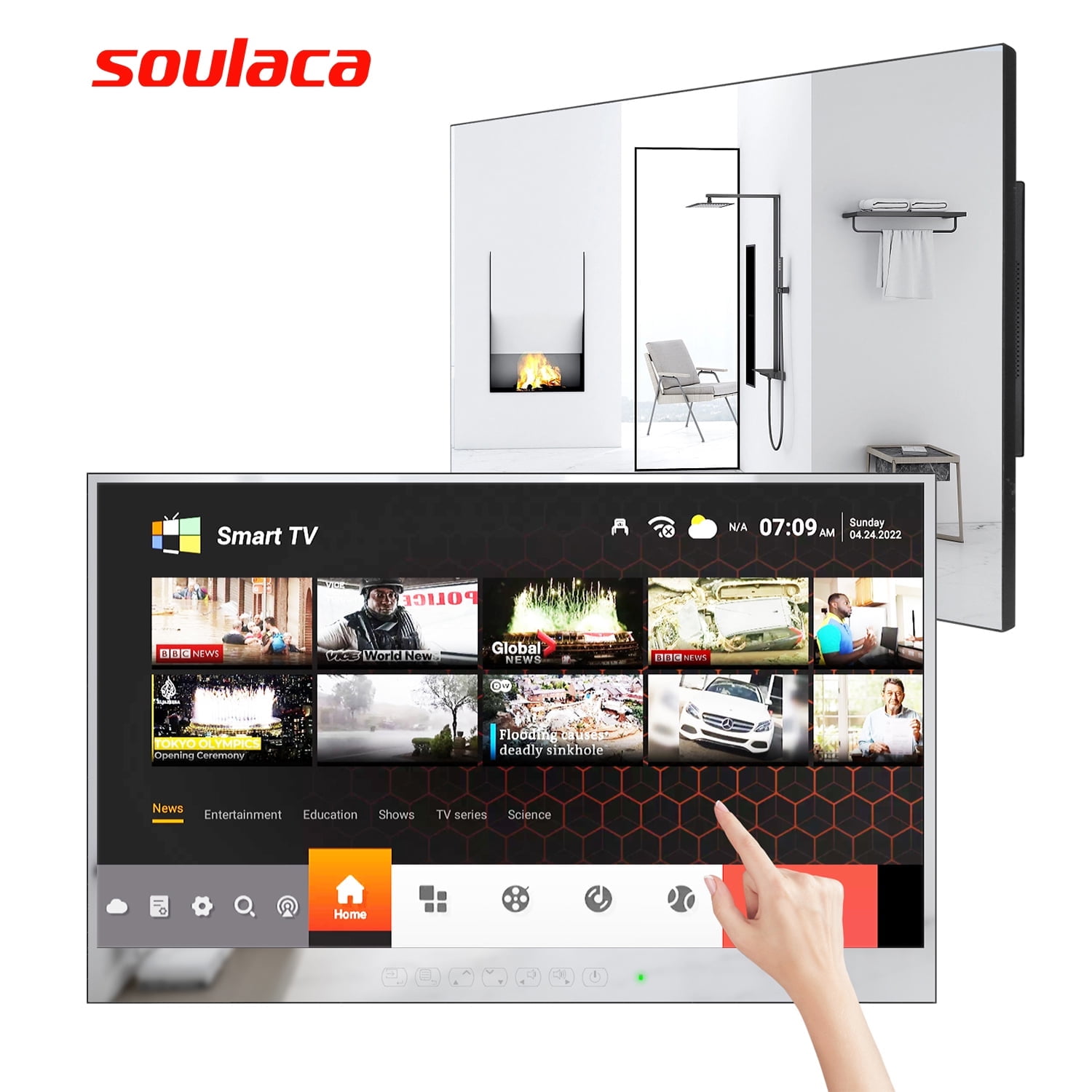 Soulaca 27 inches Smart Touchscreen Vanishing Mirror LED TV for Bathroom Touch Panel ATSC Tuner Android Television WiFi Bluetooth