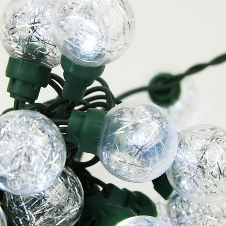 Tinsel Lead Design - Set of 25 Clear Tinsel Wide Angle LED G30 Globe Wedding Christmas Lights - Green Wire