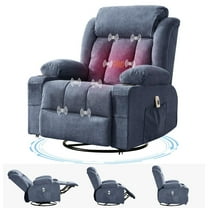 EuKer Recline Rocker Swivel Chair, Rocker Recline with Massage and Heat for Bedroom, Living Room, Blue