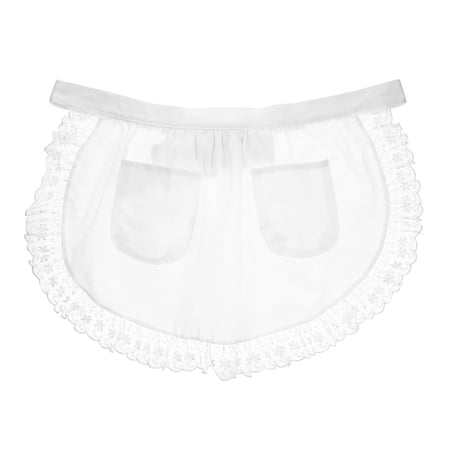 BESTOYARD Cotton Lace Apron with Pockets White for Cooking and Baking