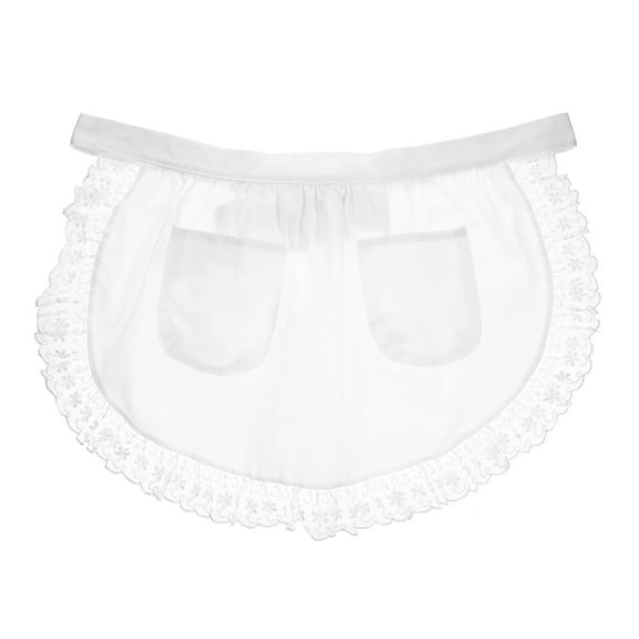 BESTOYARD Cotton Lace Kitchen Apron White Half-Length Waist Apron with Pockets for Home Use