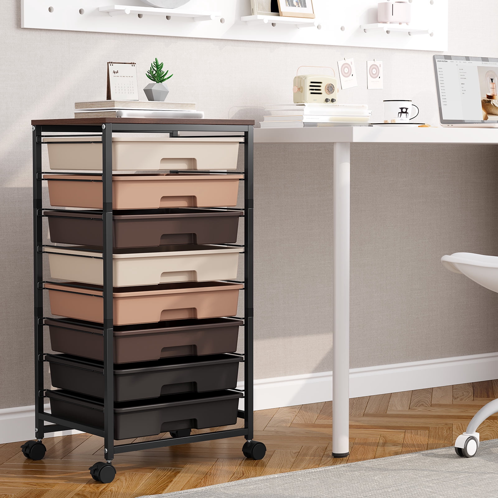 KK KINGRACK 8 Drawer Rolling Storage Cart with Wheels Office School Organizer Brown