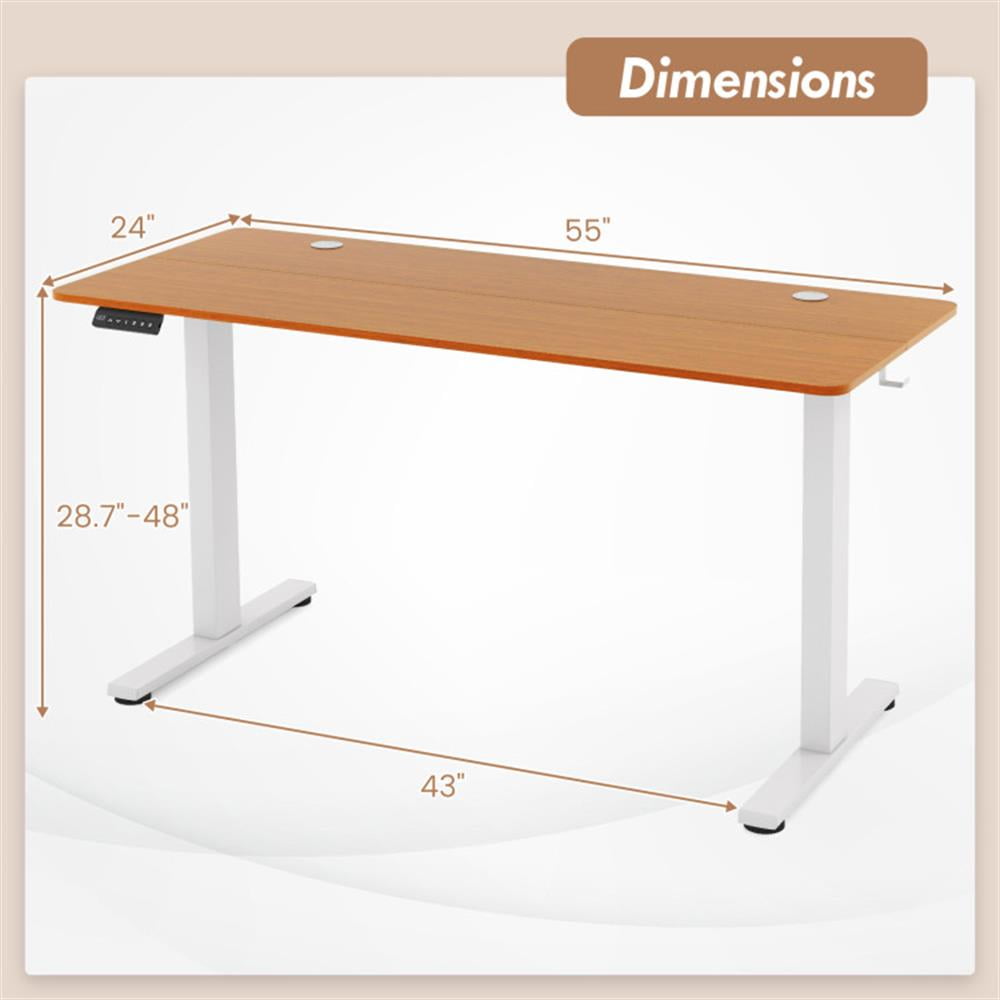 Demi Bonn 55" x 24" Sit Stand Computer Desk with 3 Memory Height Settings, Small Home Office Desk Study Writing Table, Beige