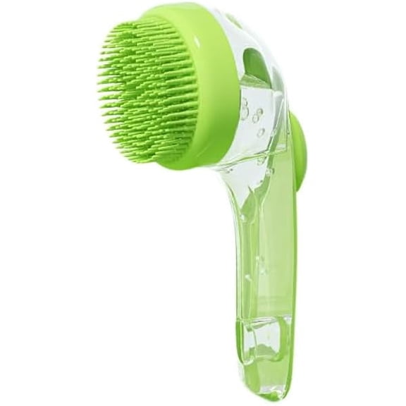 Pet Bath Brush with Shampoo Dispenser, Silicone Bristles, Ergonomic Handle, Green, 3-in-1 Shower Massage Tool for Dogs and Cats (Green)