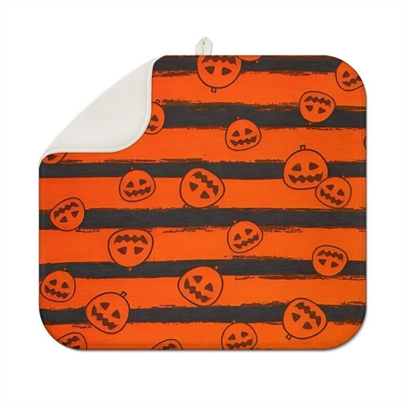 Halloween Striped Pumpkin Pattern Dish Drying Mat for Kitchen 1 Pack, Ultra Absorbent Microfiber Dishes Drainer Mats,16x18in(41x46cm)