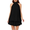 thumbnail image 5 of Ynynloco Women's Summer Dress Chiffon Halter Drop Waist Wedding Guest Dresses Ruffle Mini Dress Brunch Outfits, 5 of 7
