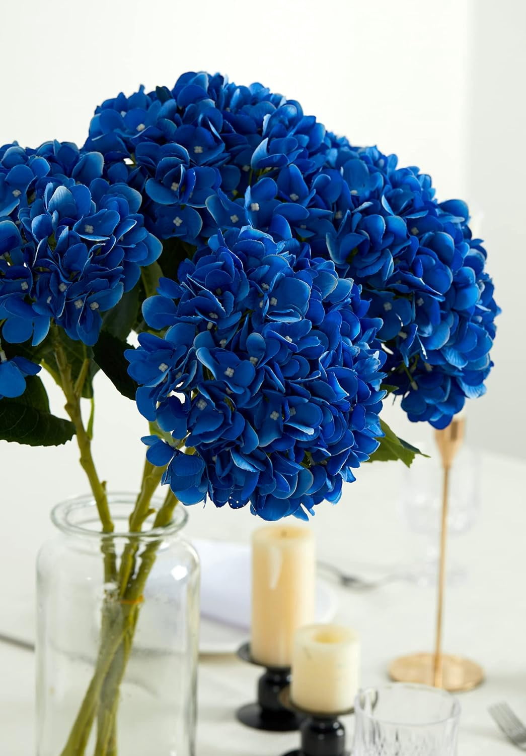 5PCS 15.4In Artificial Hydrangea Silk Flowers Bouquet Faux Hydrangea Stems for Wedding Centerpieces Home Decor (White, 5)