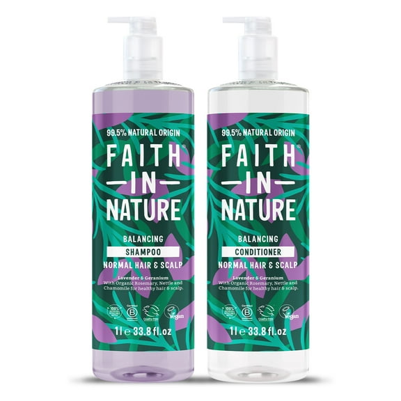 Faith In Nature Natural Shampoo & Conditioner Set - Vegan & Cruelty Free, No SLS or Parabens - 2 x 33.81 fl oz Value Bundle Pack, Lavender & Geranium