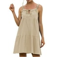 thumbnail image 2 of TIHLMK Womens Dresses Ladies Loose Solid Color Lace-Up Sleeveless Sling Ruffle Mini Dress, 2 of 7