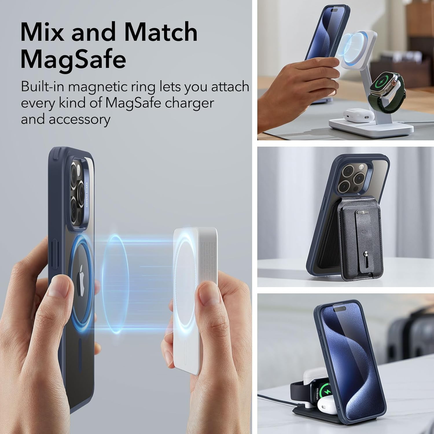 MHAWBL-for iPhone 15 Pro Case, Compatible with MagSafe, Military-Grade Protection, Yellowing Resistant, Scratch-Resistant Back, Magnetic Phone Case for iPhone 15 Pro, Classic Series, Clear Dark Blue