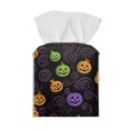 thumbnail image 2 of Psesaysky PU Leather Square Tissue Box Cover - Pumpkin Tissue Cube Box Holder with Metal Button Bottom, Halloween Decorative Organizer for Vanity Toilet Night Stand Table Office Car, 2 of 7