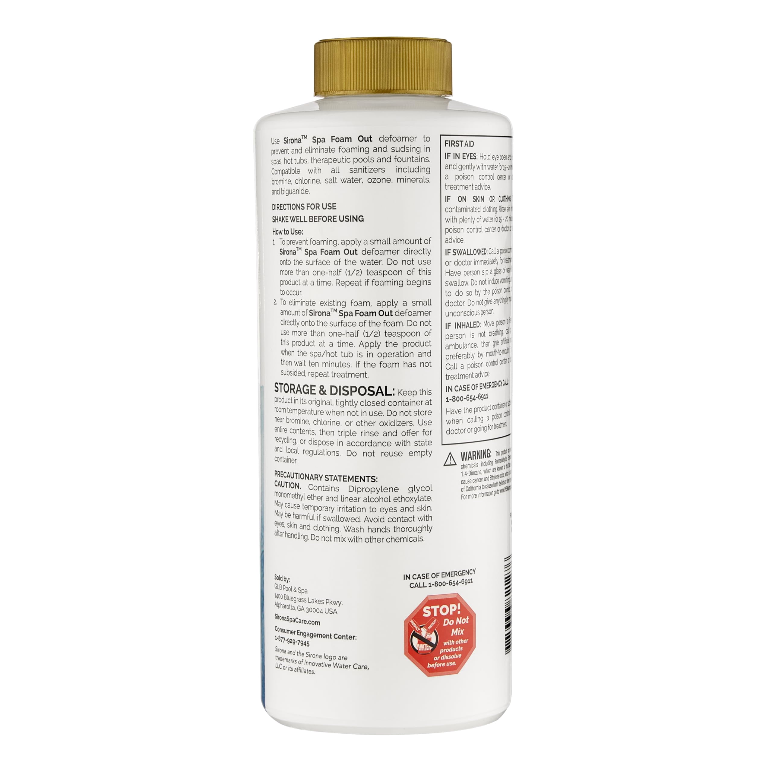 Sirona Spa Care Foam Out 82127 1Qt - Hot Tub Defoamer for Foam & Suds Control + QueBuy Pool Log Book