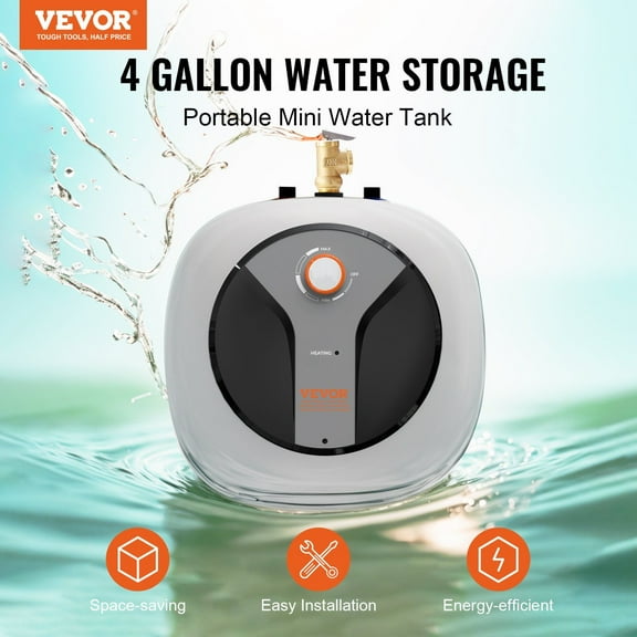 Mini-Tank Electric Water Heater 4-Gallon 1440W, Fast Recovery, Safety Valve, Easy Installation, for Residential Commercial Use