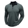 thumbnail image 2 of ZCFZJW Men's Polo Shirts Long Sleeve Golf Polo Shirts for Men Quick Dry Solid Color Sun Protection Polos Casual Quarter Zip up Collared Shirts Dark Gray XXL, 2 of 5