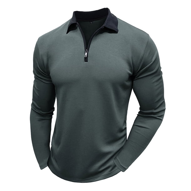 pstuiky camisas de manga larga para hombre, Camiseta de manga larga con cuello alto y cremallera para hombre, blusa lisa con cuello vuelto y manga larga camisetas de hombre l