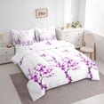 thumbnail image 3 of Homewish Peach Blossom 7pcs Bedding Comforter Set,Rustic Flower Queen Bedding Sets,Purple White Queen Sheet Sets For Girl Kids,Ultra Soft Home Decor Reversible, 3 of 8