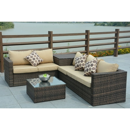 Rattan Direct Contact Direct Wicker 4 Piece Cushioned Outdoor Rattan Wicker Sofa Sectional Patio Furniture Set ()
