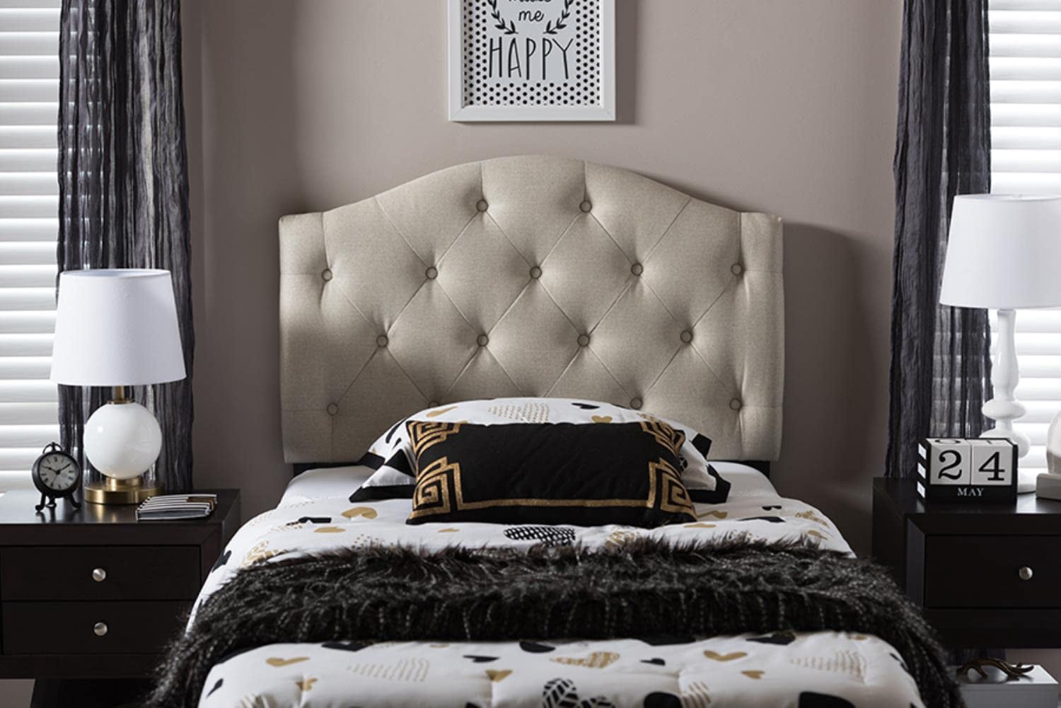Bowery Hill Faux Leather Upholstered Twin Headboard in Light Beige