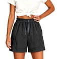 thumbnail image 2 of Sheghy Workout Shorts Women 100%Cotton Women Summer Fashion Solid Quick Dry Sports Drawstring Dual Pocket Knee-Length Shorts Black S, 2 of 6