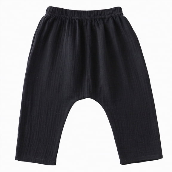 UngA Toddler Boys Girls Basic Cotton Linen Cropped Harem Pants Little Kids Summer Casual Loose Bloomers Ankle Pants (Black,5-6 Years)